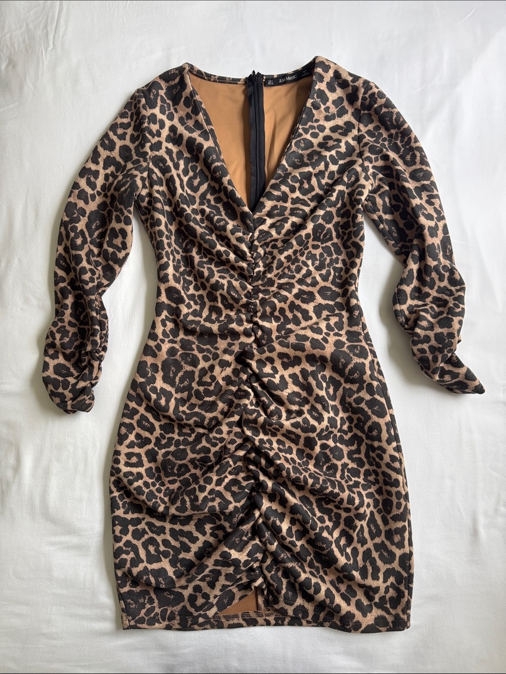 Zara | Long-Sleeve Leopard Print Dress - Brown/Black | Size: S